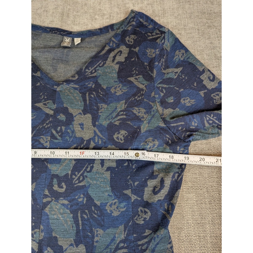 Ibex Dress Women XL Black Blue Merino Wool V Neck Floral Long Sleeve Pocket - Picture 4 of 8
